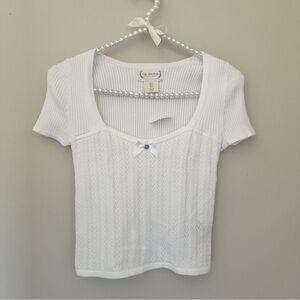 White Ribbed Knit Top